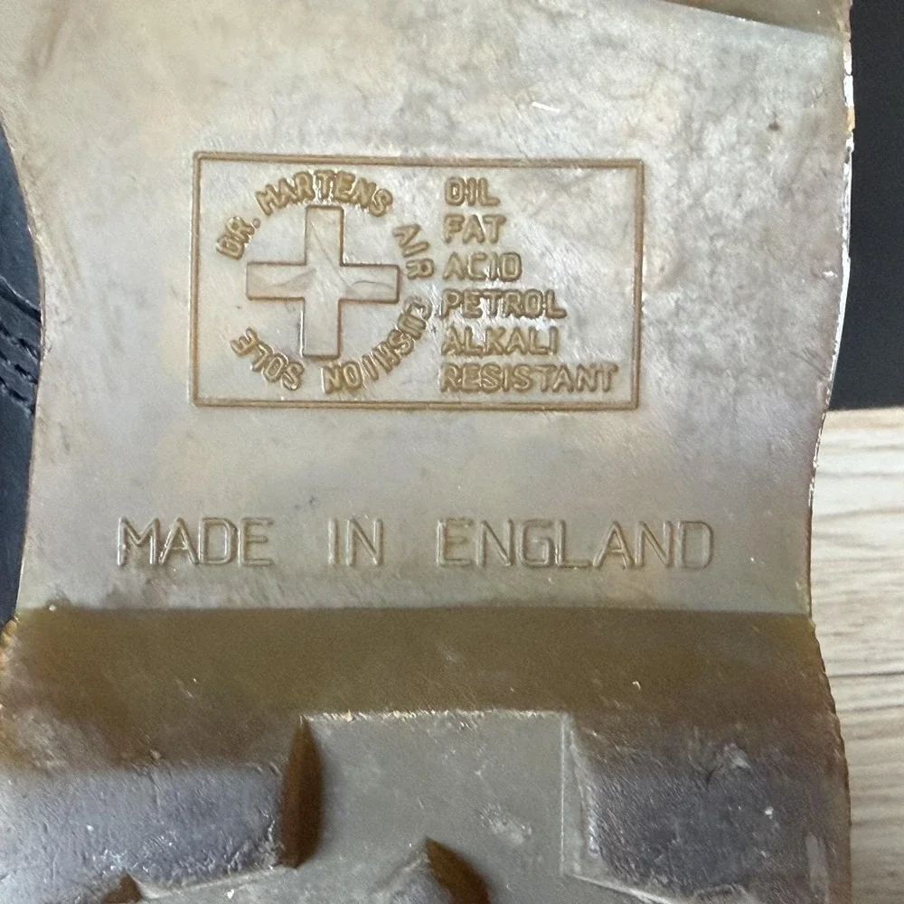 Vintage Dr Martens Shoes Mens 10 Black Leather Derby 8053 Made In England - Picture 10 of 12